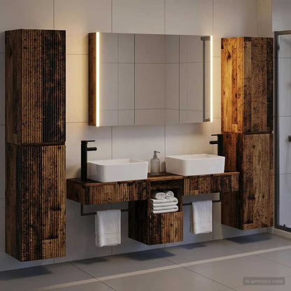 Bathroom Furniture Set 6 pcs Old Wood Engineered Wood and Glass