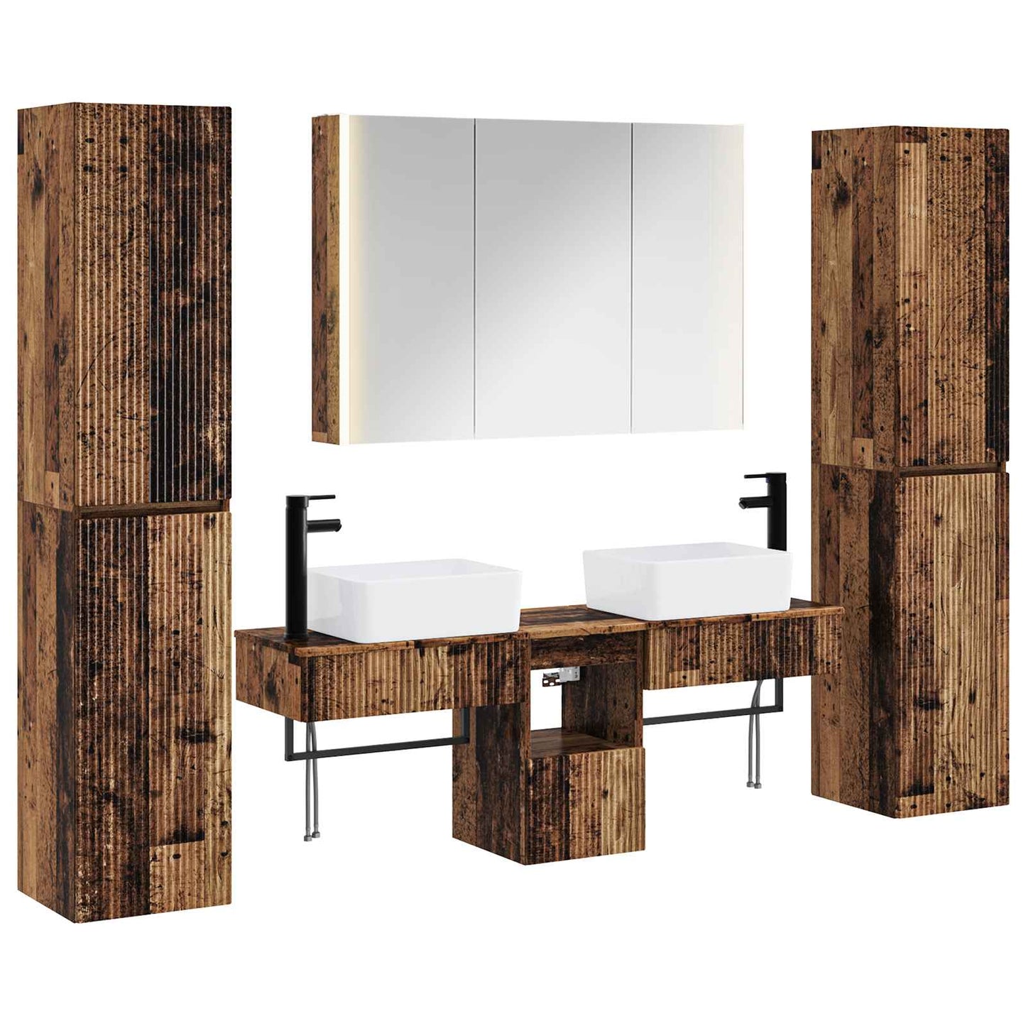 Bathroom Furniture Set 6 pcs Old Wood Engineered Wood and Glass