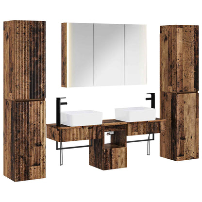Bathroom Furniture Set 6 pcs Old Wood Engineered Wood and Glass
