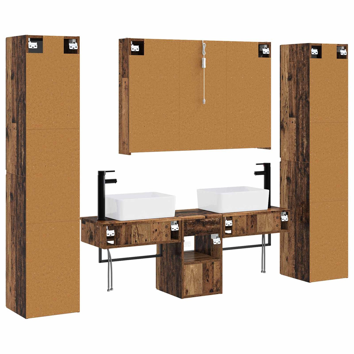 Bathroom Furniture Set 6 pcs Old Wood Engineered Wood and Glass