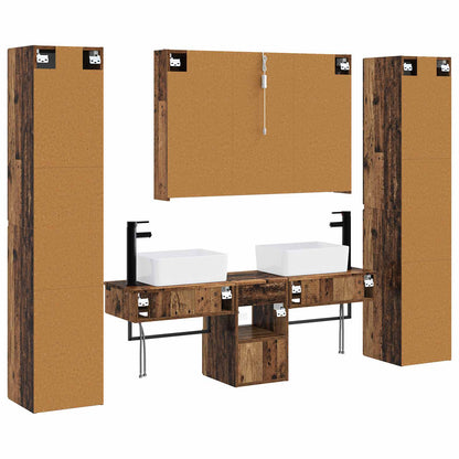 Bathroom Furniture Set 6 pcs Old Wood Engineered Wood and Glass