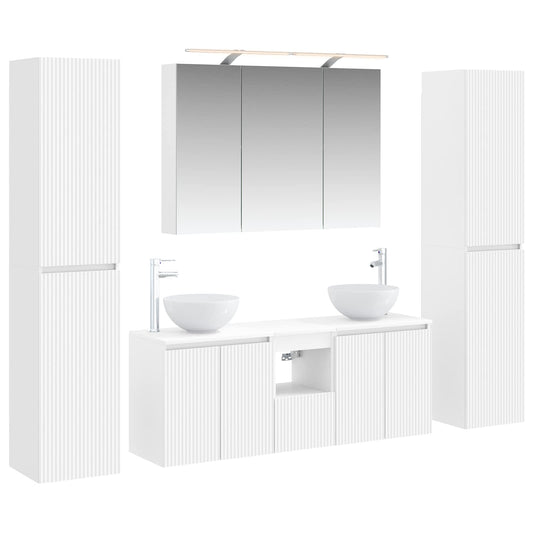 Bathroom Furniture Set 6 pcs White Engineered Wood and Glass