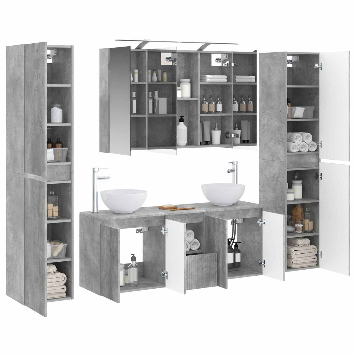 Bathroom Furniture Set 6 pcs Concrete Grey