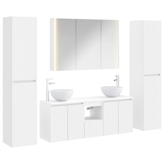 Bathroom Furniture Set 6 pcs White Engineered Wood and Glass