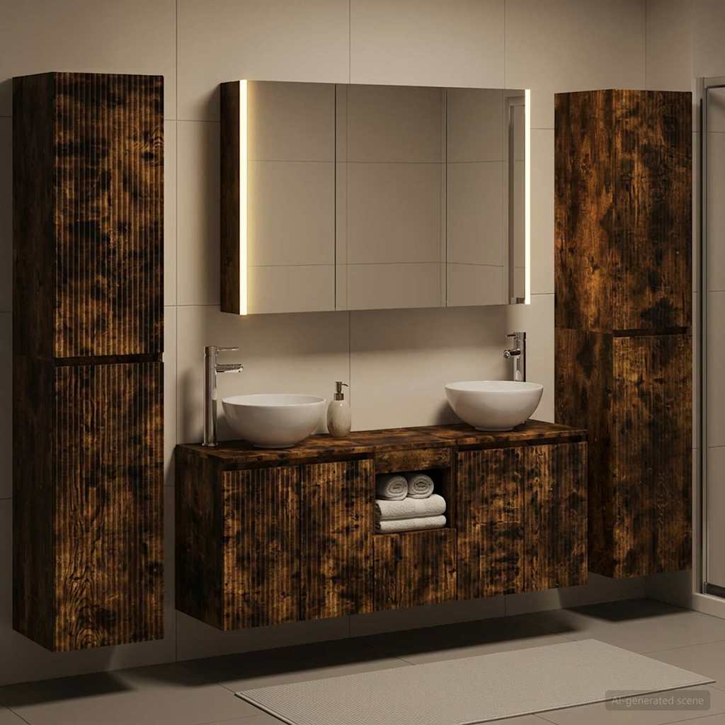 Bathroom Furniture Set 6 pcs Smoked Oak