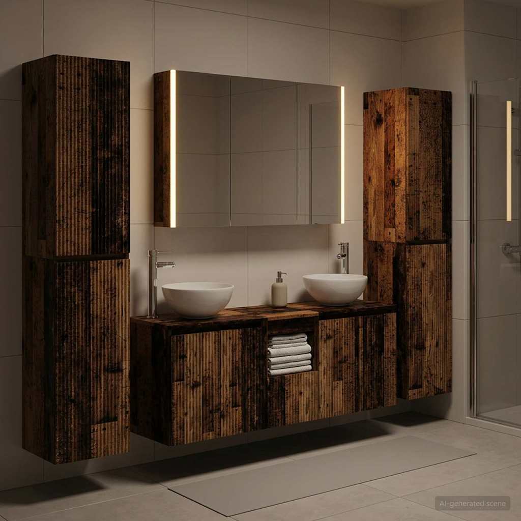 Bathroom Furniture Set 6 pcs Old Wood Engineered Wood and Glass