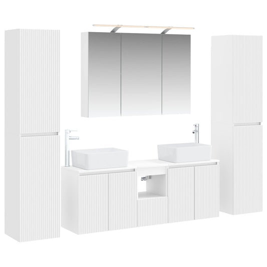 Bathroom Furniture Set 6 pcs White Engineered Wood and Glass