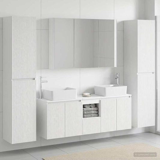 Bathroom Furniture Set 6 pcs White Engineered Wood and Glass