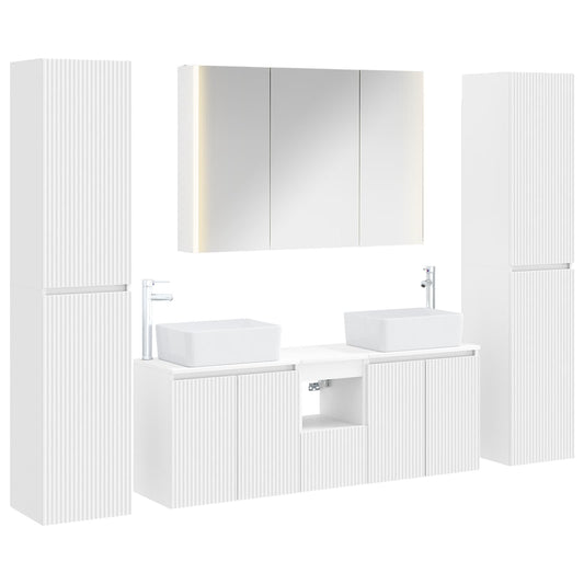 Bathroom Furniture Set 6 pcs White Engineered Wood and Glass