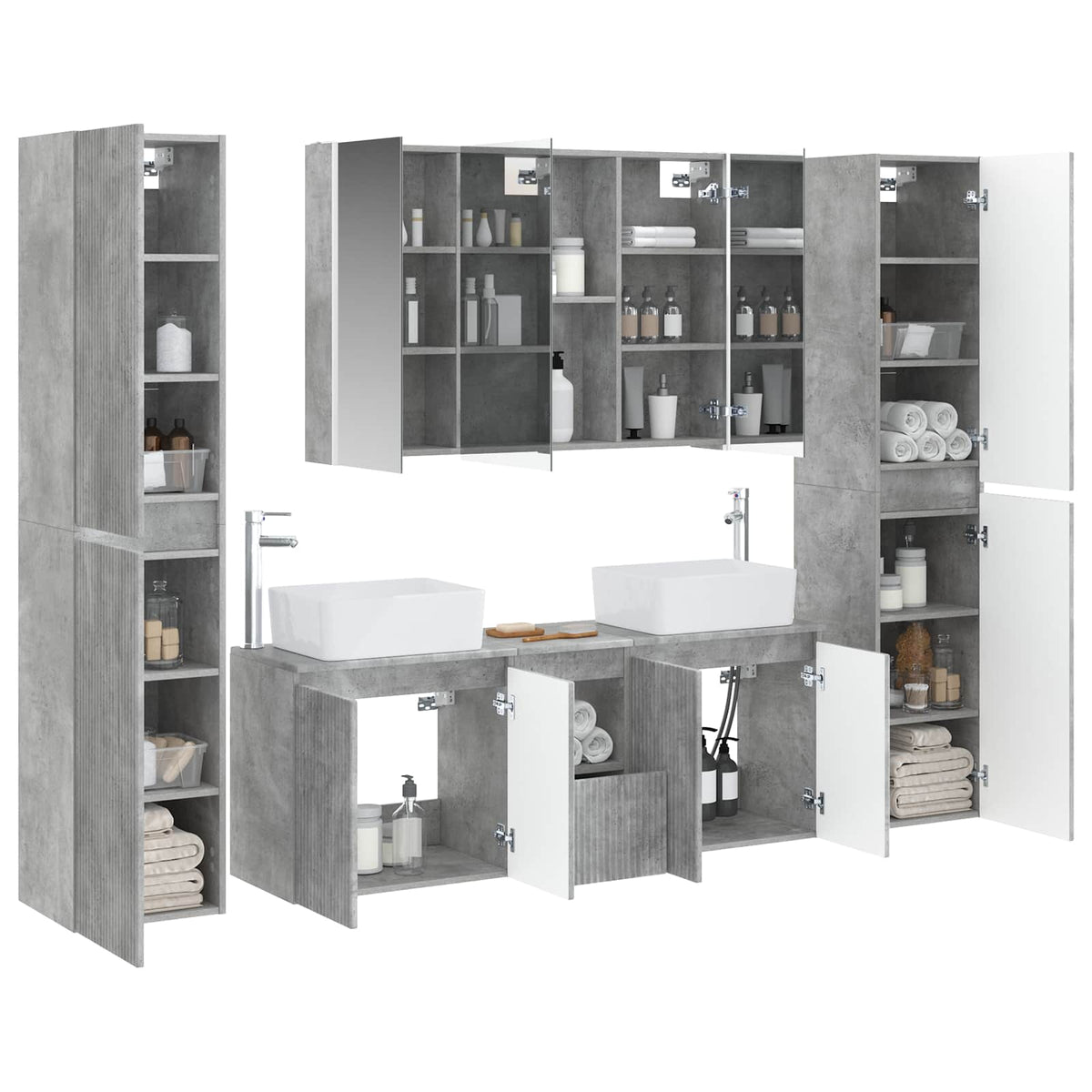 Bathroom Furniture Set 6 pcs Concrete Grey