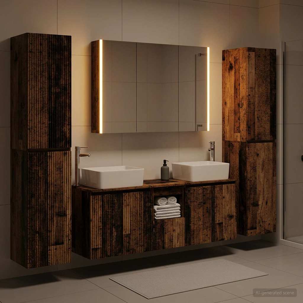 Bathroom Furniture Set 6 pcs Old Wood Engineered Wood and Glass