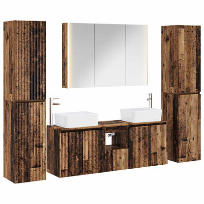 Bathroom Furniture Set 6 pcs Old Wood Engineered Wood and Glass