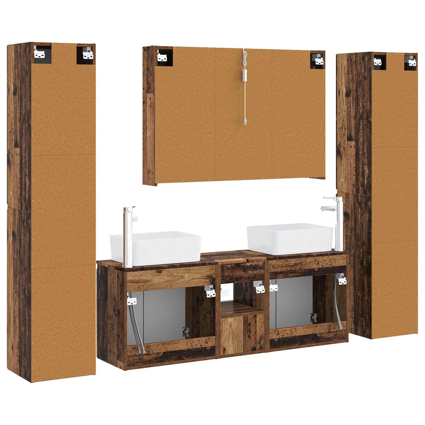 Bathroom Furniture Set 6 pcs Old Wood Engineered Wood and Glass