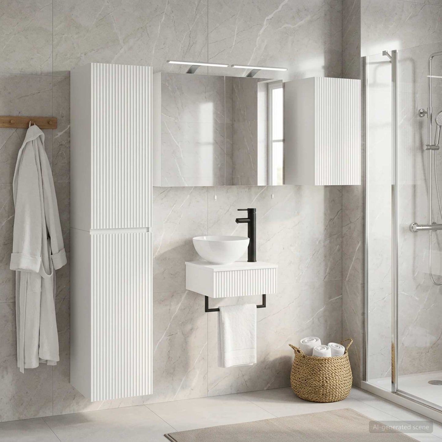 Bathroom Furniture Set 5 pcs White Engineered Wood and Glass