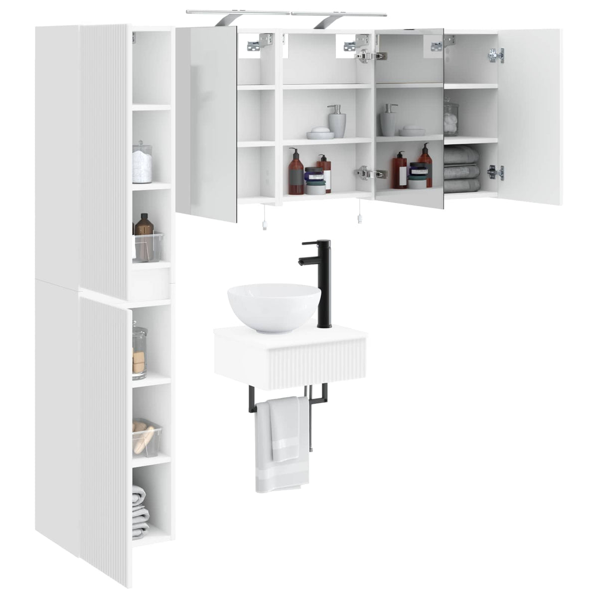 Bathroom Furniture Set 5 pcs White Engineered Wood and Glass