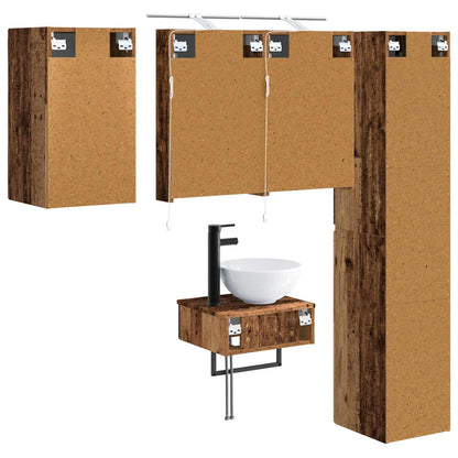 Bathroom Furniture Set 5 pcs Old Wood Engineered Wood and Glass