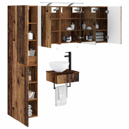 Bathroom Furniture Set 5 pcs Old Wood Engineered Wood and Glass