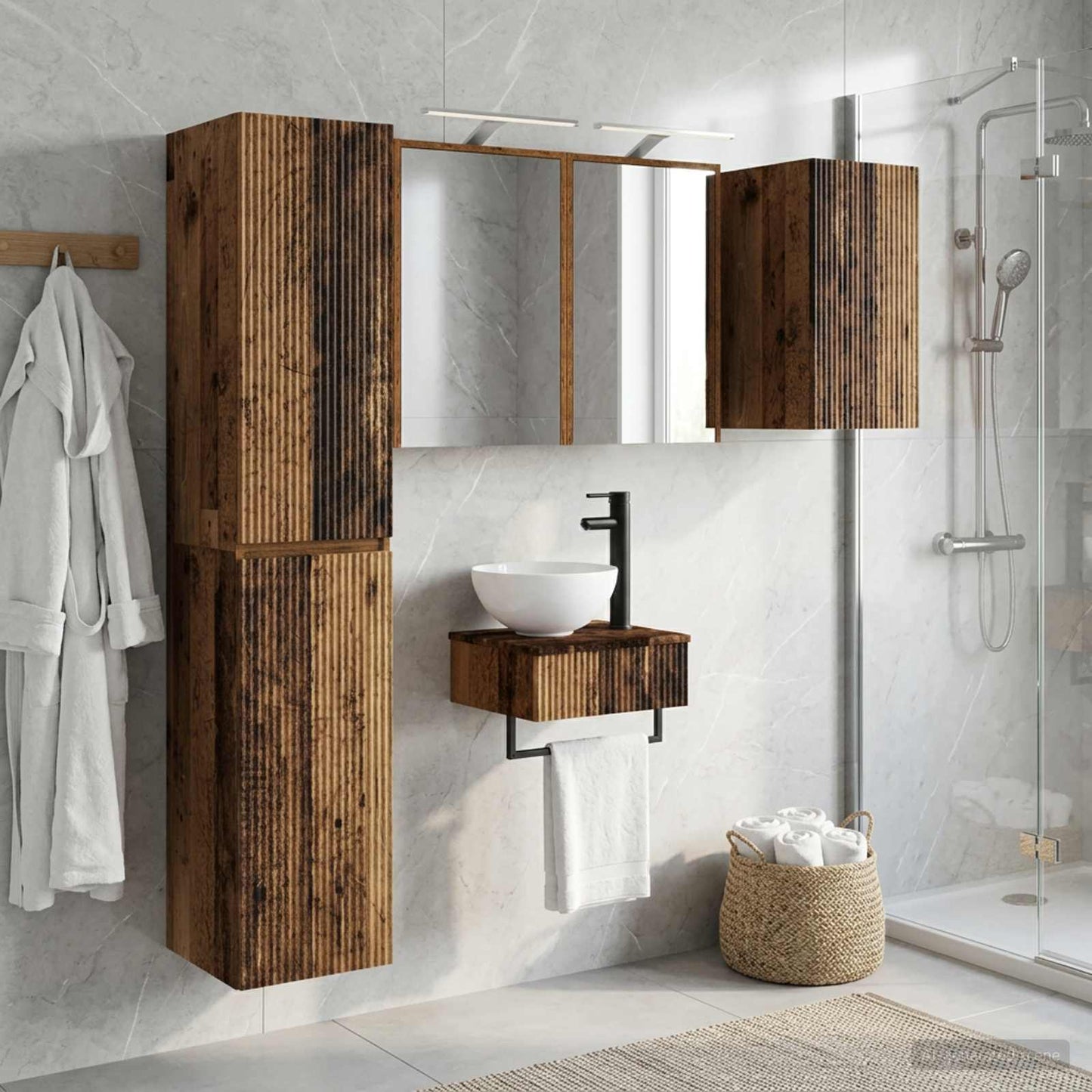 Bathroom Furniture Set 5 pcs Old Wood Engineered Wood and Glass