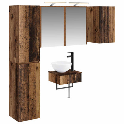 Bathroom Furniture Set 5 pcs Old Wood Engineered Wood and Glass