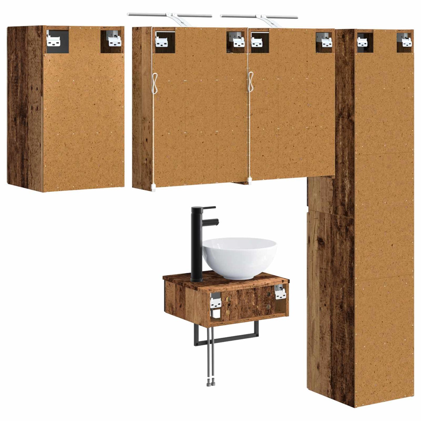 Bathroom Furniture Set 5 pcs Old Wood Engineered Wood and Glass