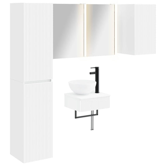 Bathroom Furniture Set 5 pcs White Engineered Wood and Glass