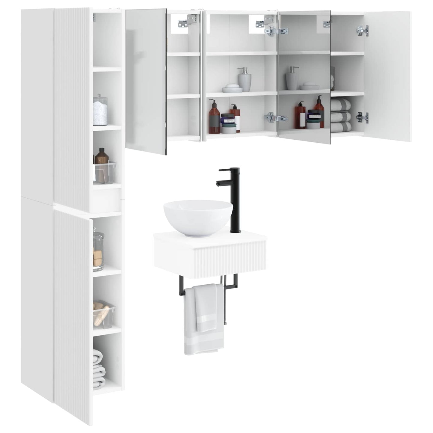 Bathroom Furniture Set 5 pcs White Engineered Wood and Glass