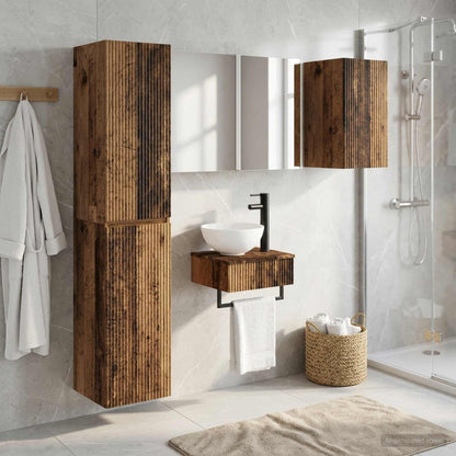 Bathroom Furniture Set 5 pcs Old Wood Engineered Wood and Glass