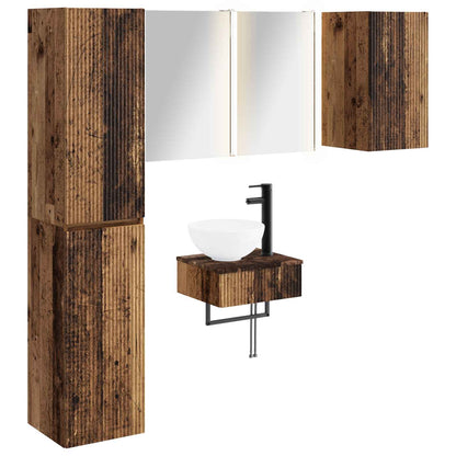 Bathroom Furniture Set 5 pcs Old Wood Engineered Wood and Glass