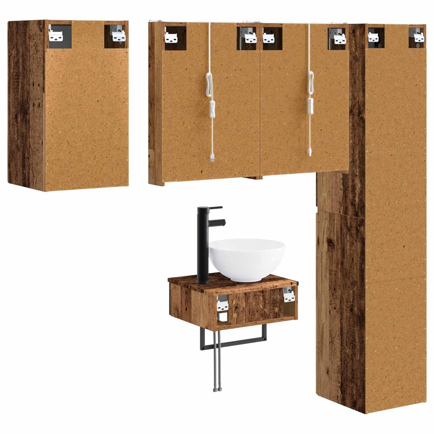 Bathroom Furniture Set 5 pcs Old Wood Engineered Wood and Glass