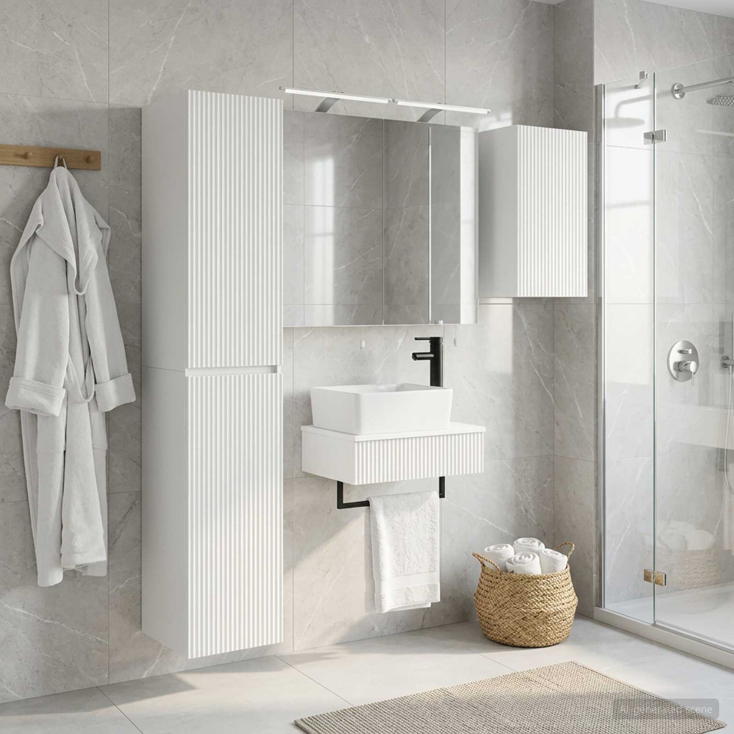 Bathroom Furniture Set 5 pcs White Engineered Wood and Glass