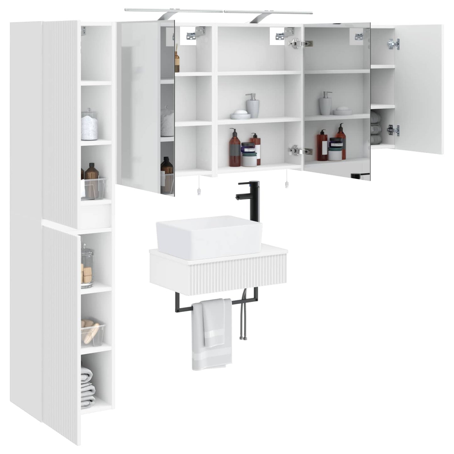 Bathroom Furniture Set 5 pcs White Engineered Wood and Glass