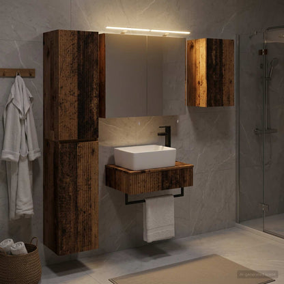 Bathroom Furniture Set 5 pcs Old Wood Engineered Wood and Glass