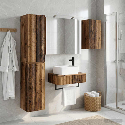 Bathroom Furniture Set 5 pcs Old Wood Engineered Wood and Glass