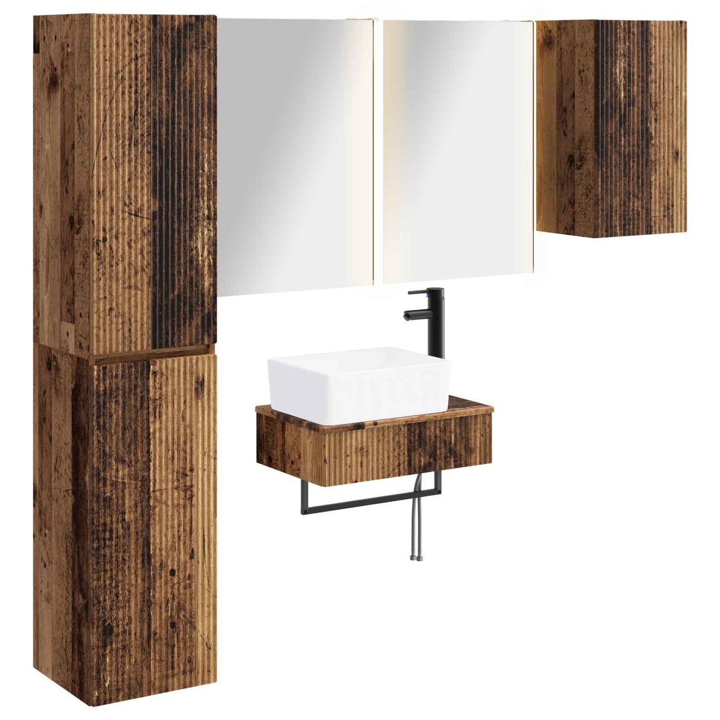 Bathroom Furniture Set 5 pcs Old Wood Engineered Wood and Glass