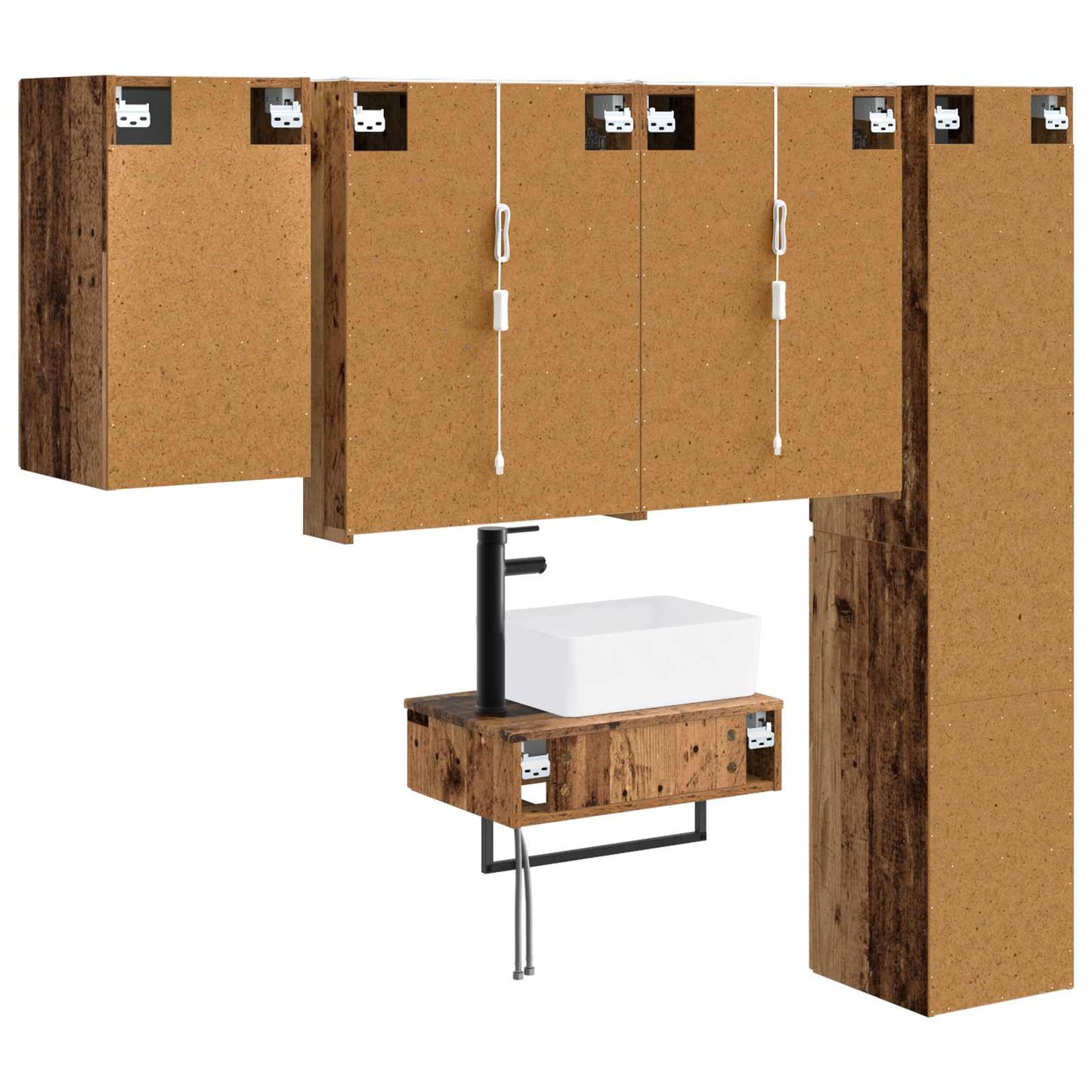 Bathroom Furniture Set 5 pcs Old Wood Engineered Wood and Glass