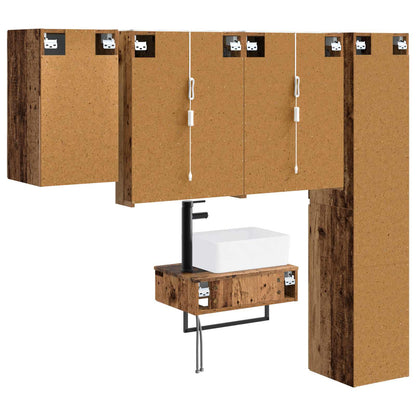 Bathroom Furniture Set 5 pcs Old Wood Engineered Wood and Glass