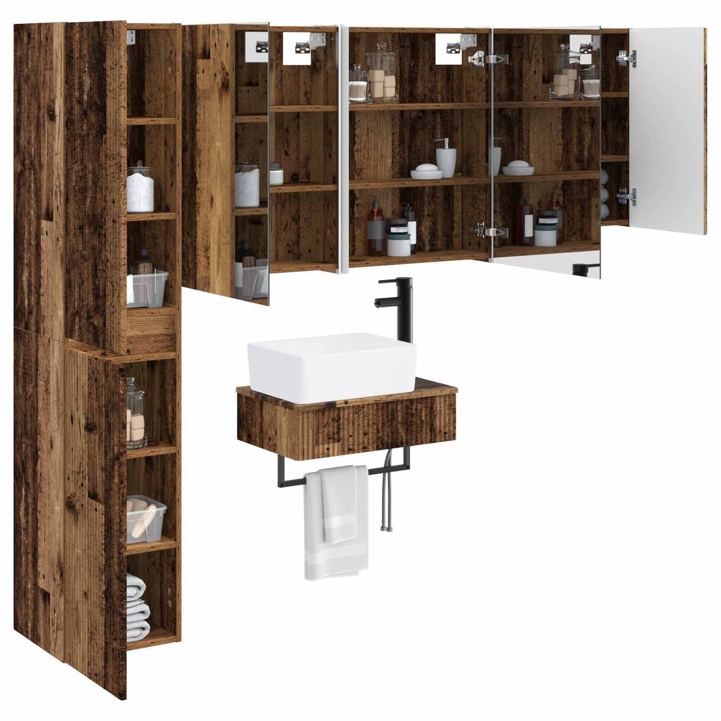 Bathroom Furniture Set 5 pcs Old Wood Engineered Wood and Glass