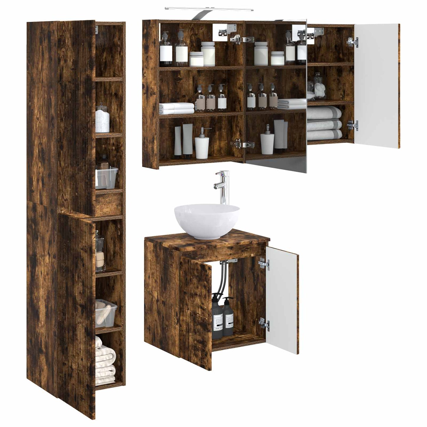Bathroom Cabinet Set 5 pcs Smoked Oak 50 x 14.5 x 70 cm