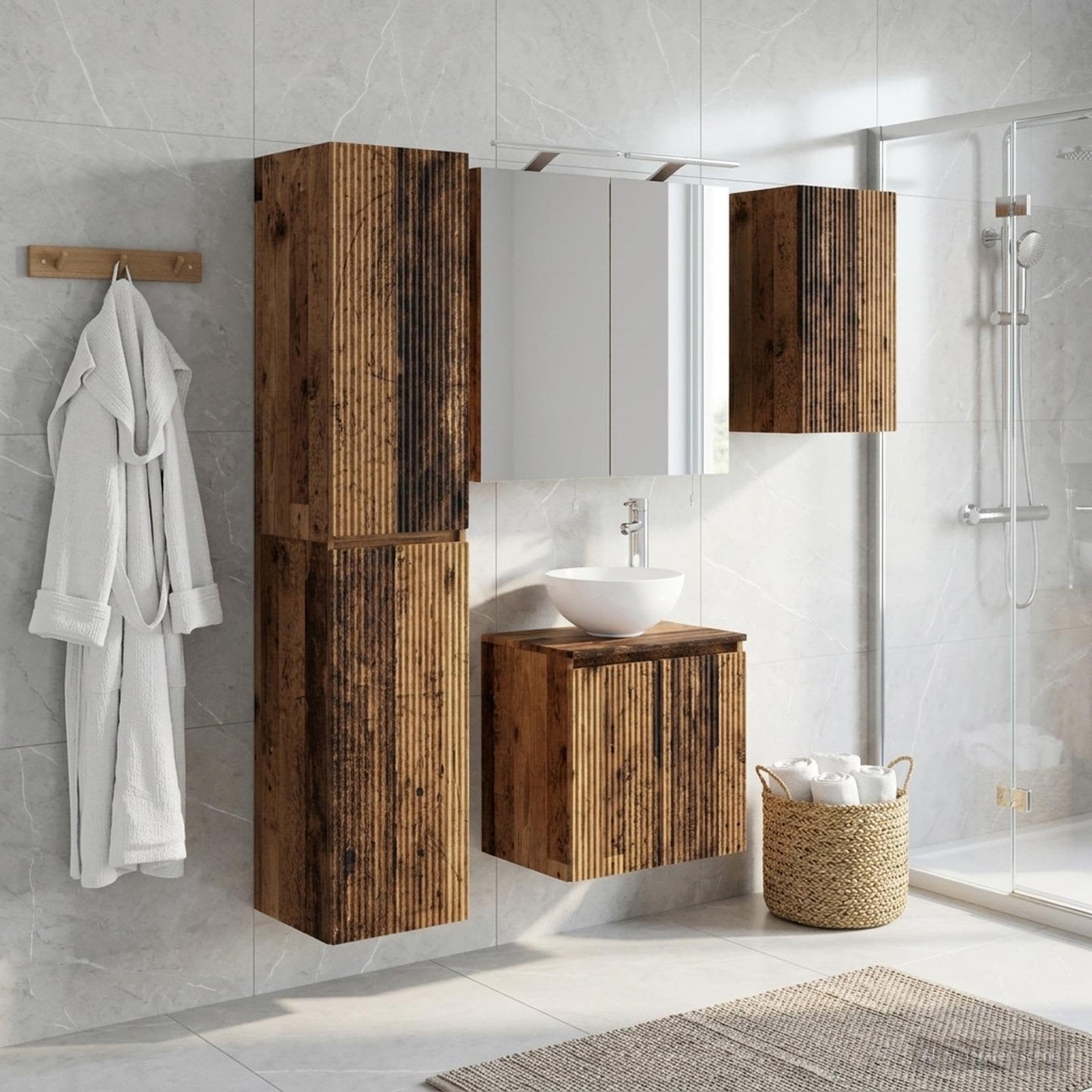 Bathroom Cabinet Set 5 pcs Old Wood 50 x 14.5 x 70 cm