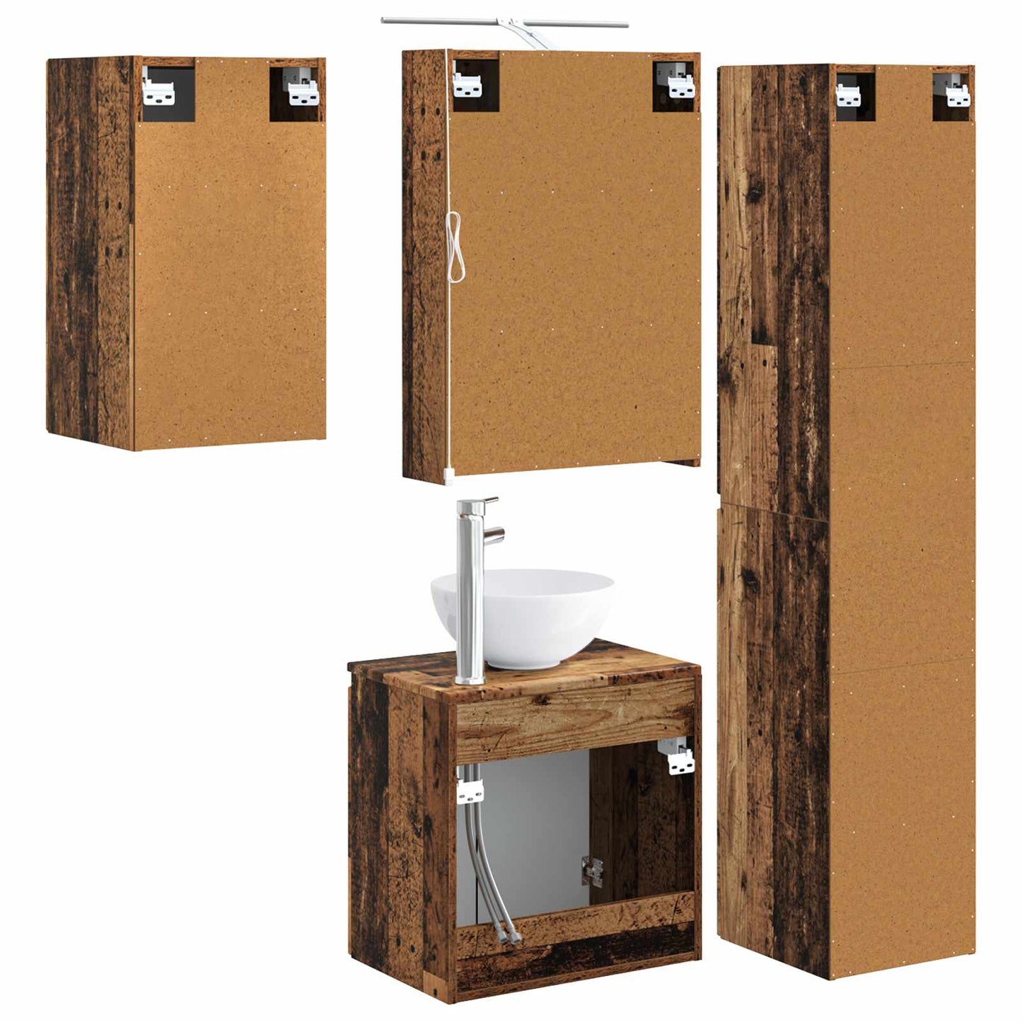 Bathroom Cabinet Set 5 pcs Old Wood 50 x 14.5 x 70 cm