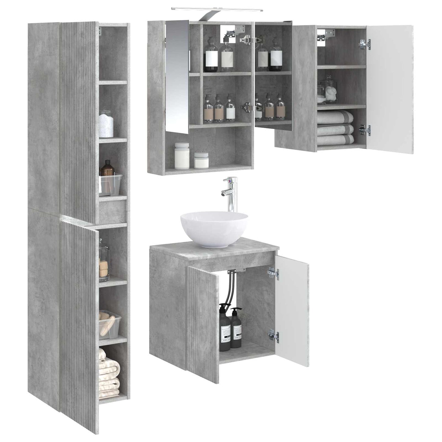 Bathroom Cabinet Set 5 pcs Concrete Grey 50 x 14.5 x 70 cm