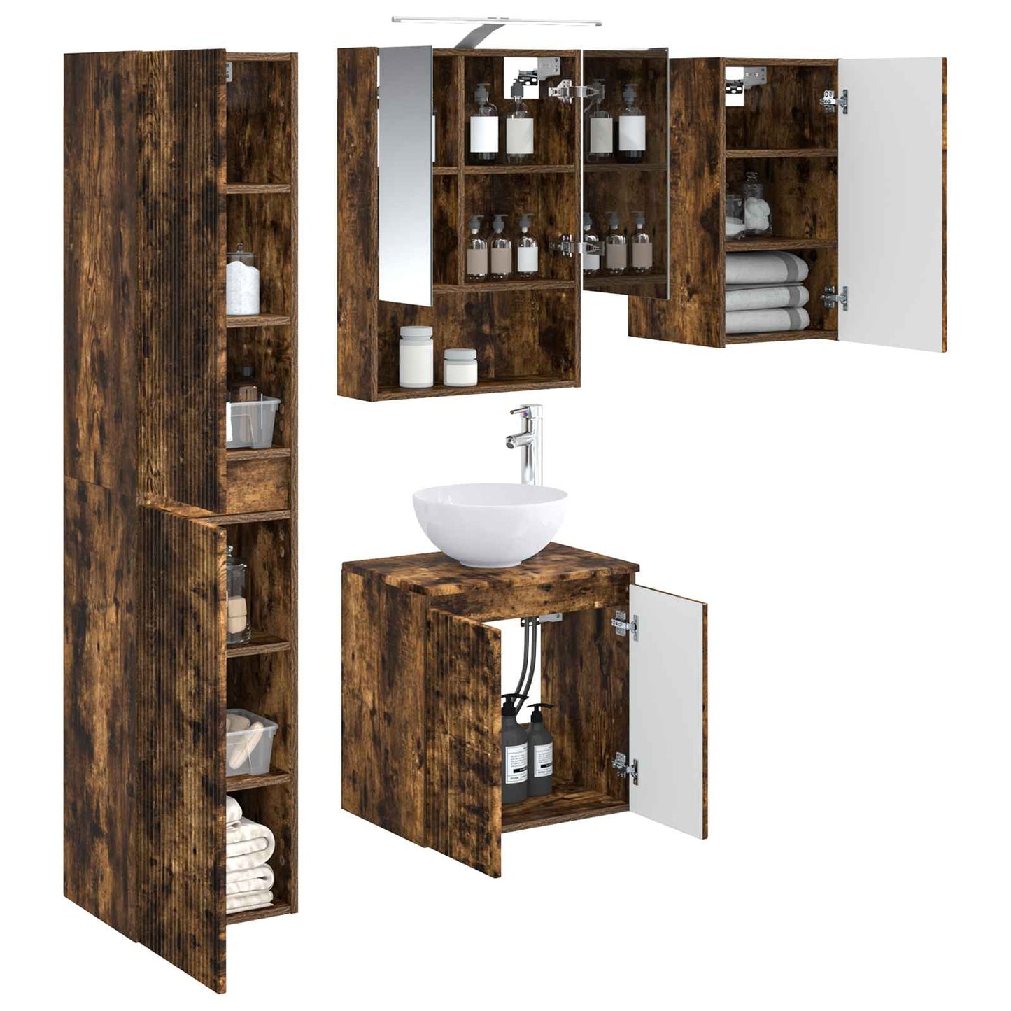 Bathroom Cabinet Set 5 pcs Smoked Oak 50 x 14.5 x 70 cm