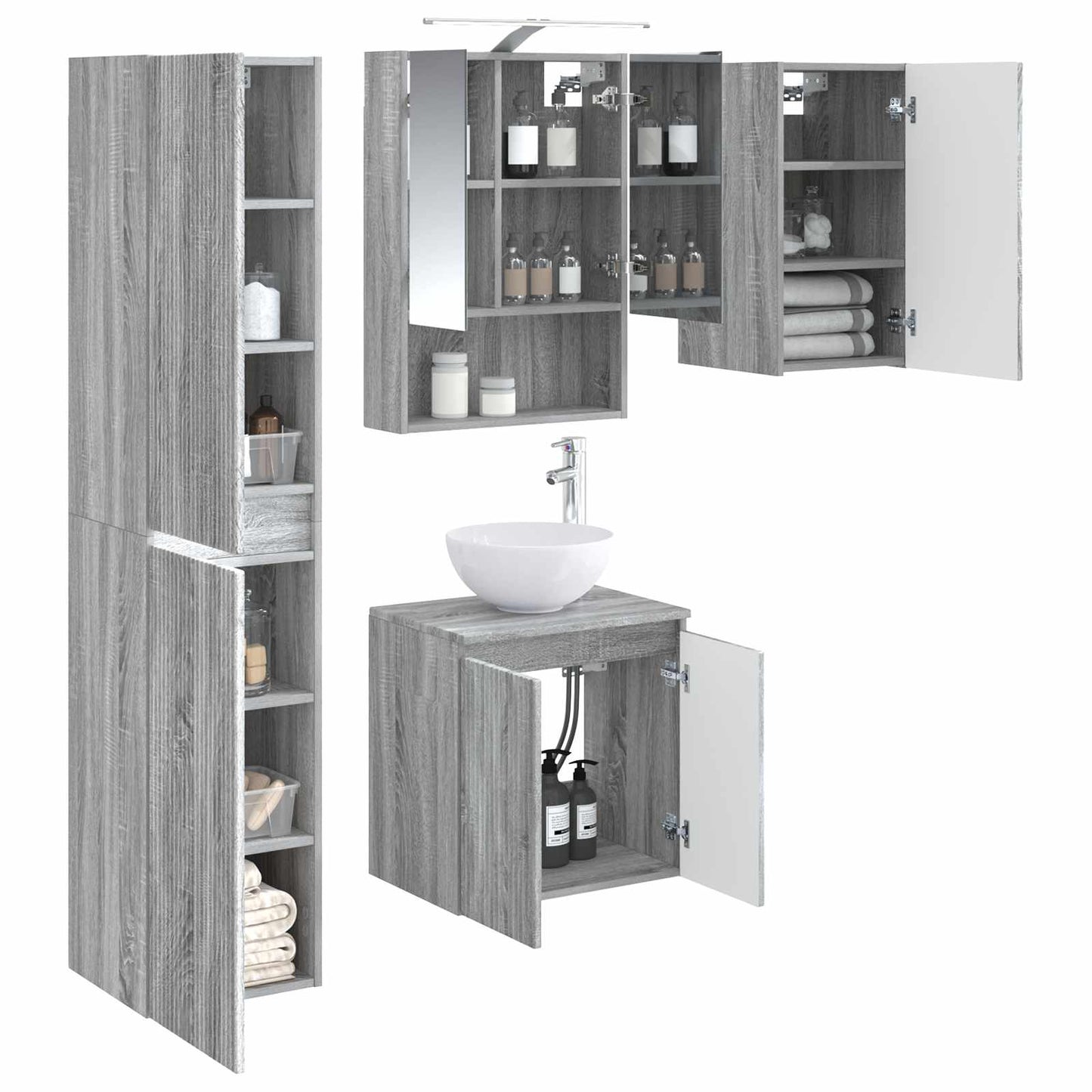 Bathroom Cabinet Set 5 pcs Grey Sonoma 50 x 14.5 x 70 cm