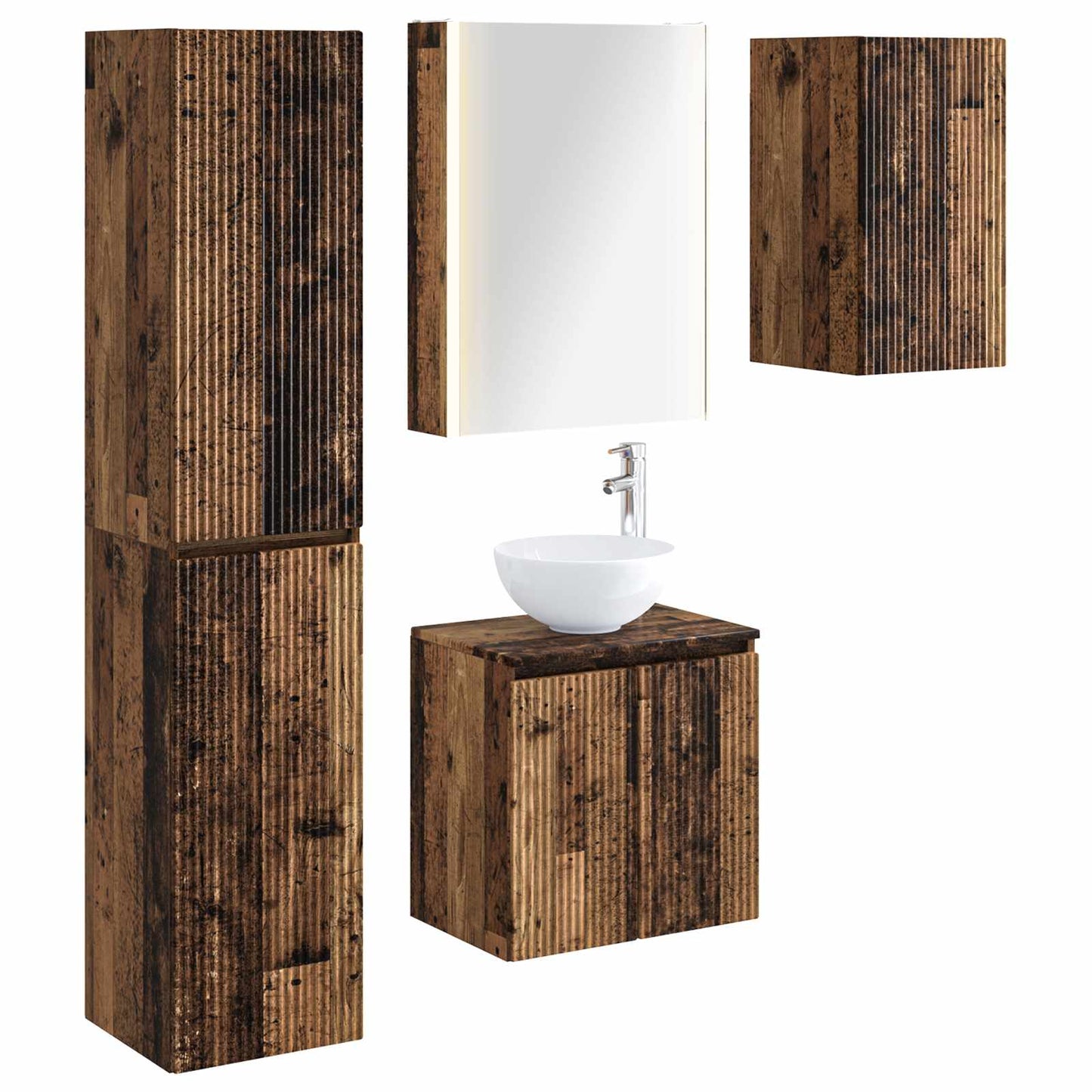 Bathroom Cabinet Set 5 pcs Old Wood 53 x 15.5 x 70 cm