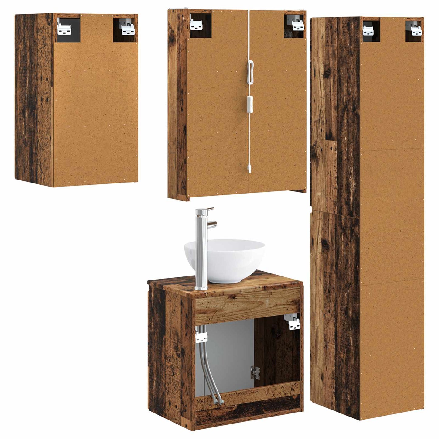 Bathroom Cabinet Set 5 pcs Old Wood 53 x 15.5 x 70 cm