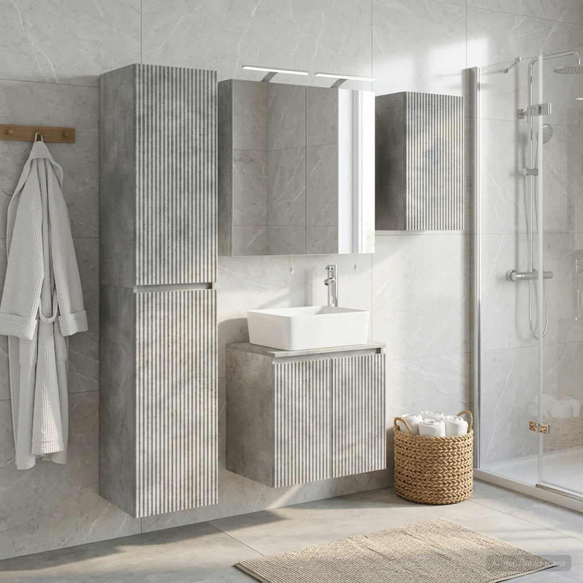 Bathroom Cabinet Set 5 pcs Concrete Grey Engineered Wood
