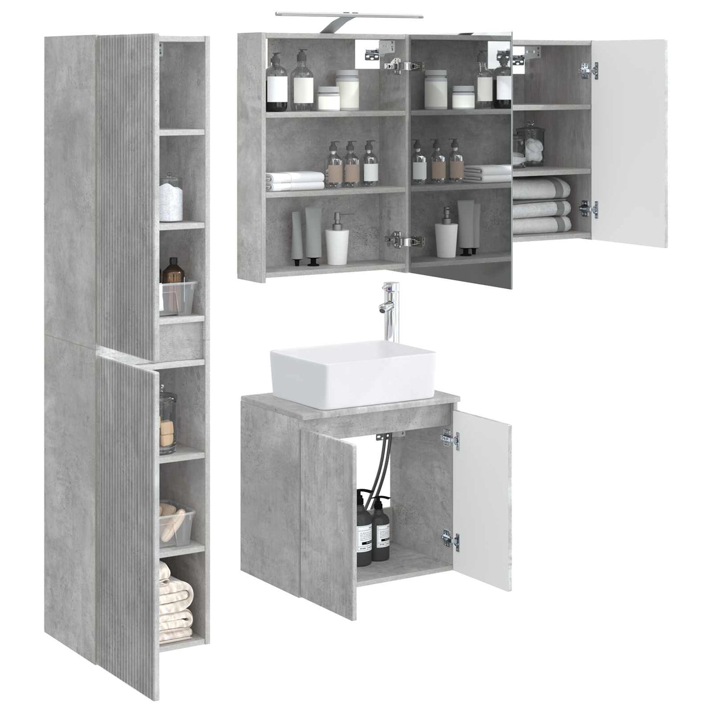 Bathroom Cabinet Set 5 pcs Concrete Grey 50 x 14.5 x 70 cm