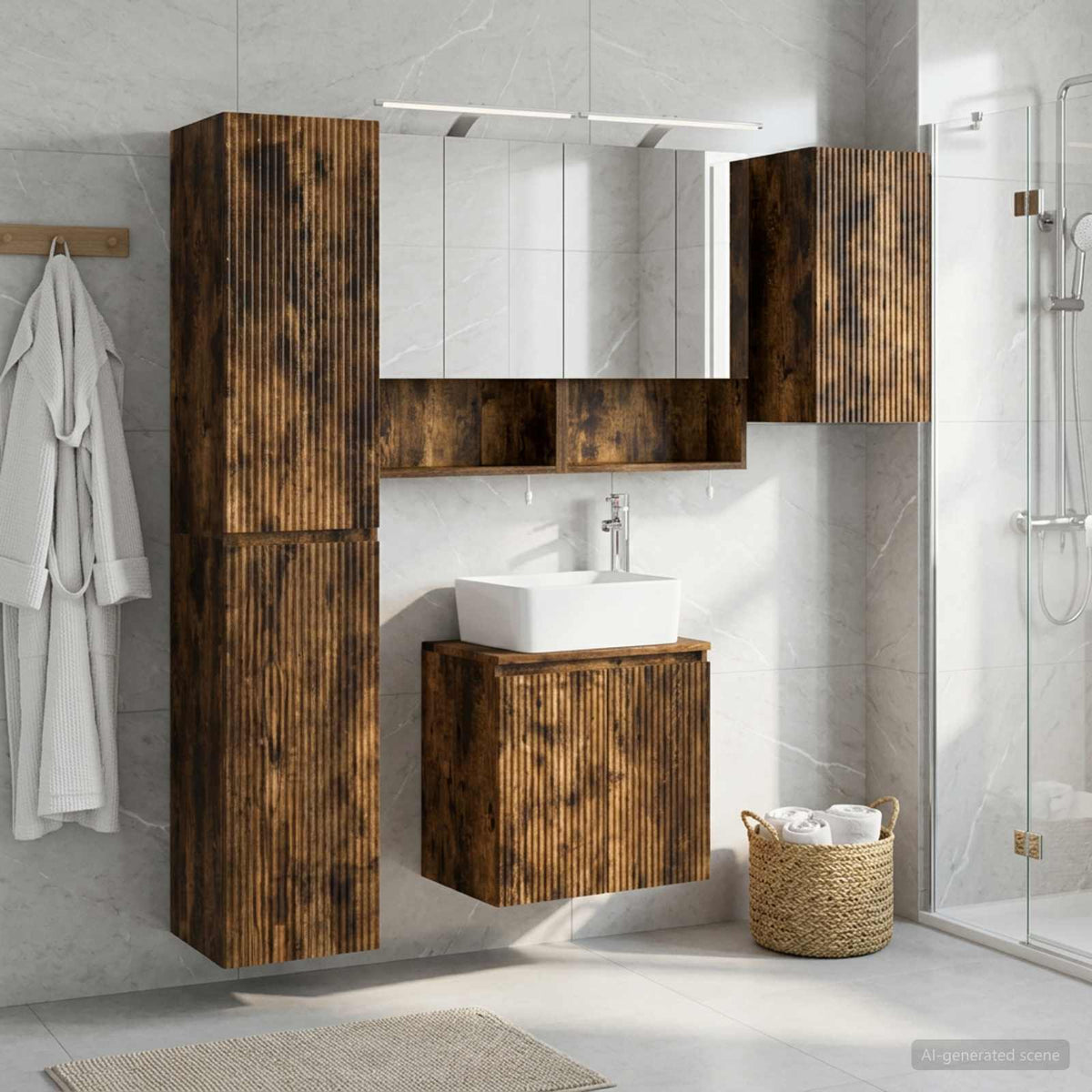 Bathroom Cabinet Set 5 pcs Smoked Oak Engineered Wood