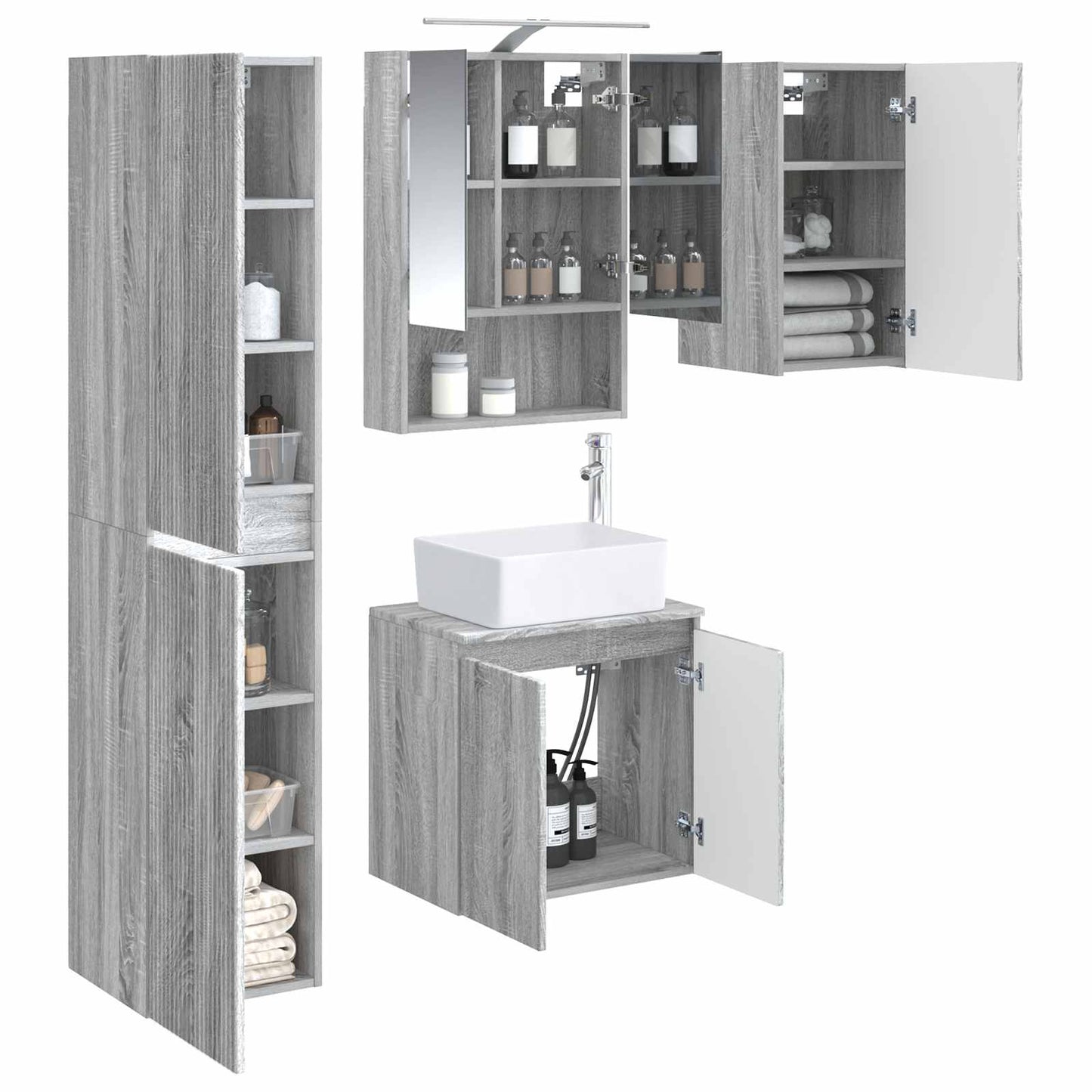 Bathroom Cabinet Set 5 pcs Grey Sonoma 50 x 14.5 x 70 cm