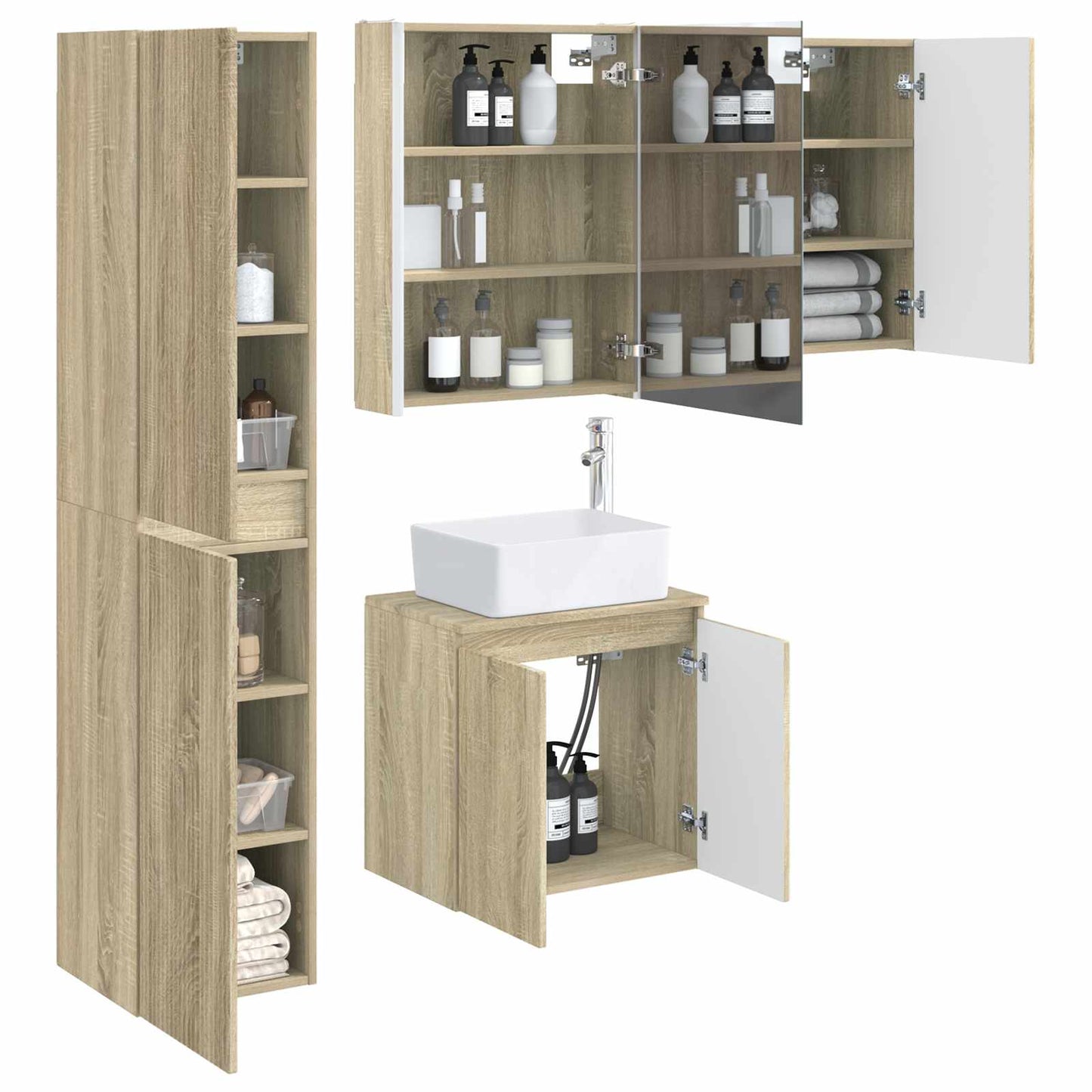 Bathroom Cabinet Set 5 pcs Sonoma Oak 53 x 15.5 x 70 cm